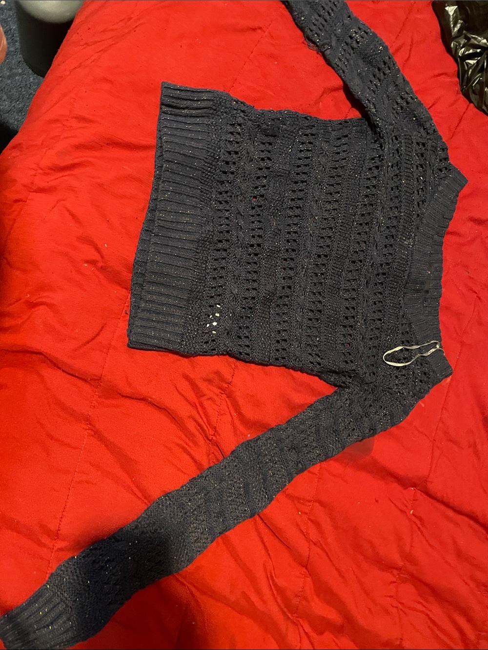 Takeout Black Open-Weave Crewneck Sweater